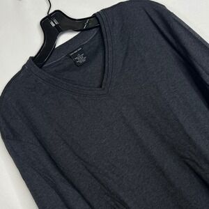 Calvin Klein Charcoal V-Neck Long Sleeve Shirt Men L Cotton Essential Minimalist